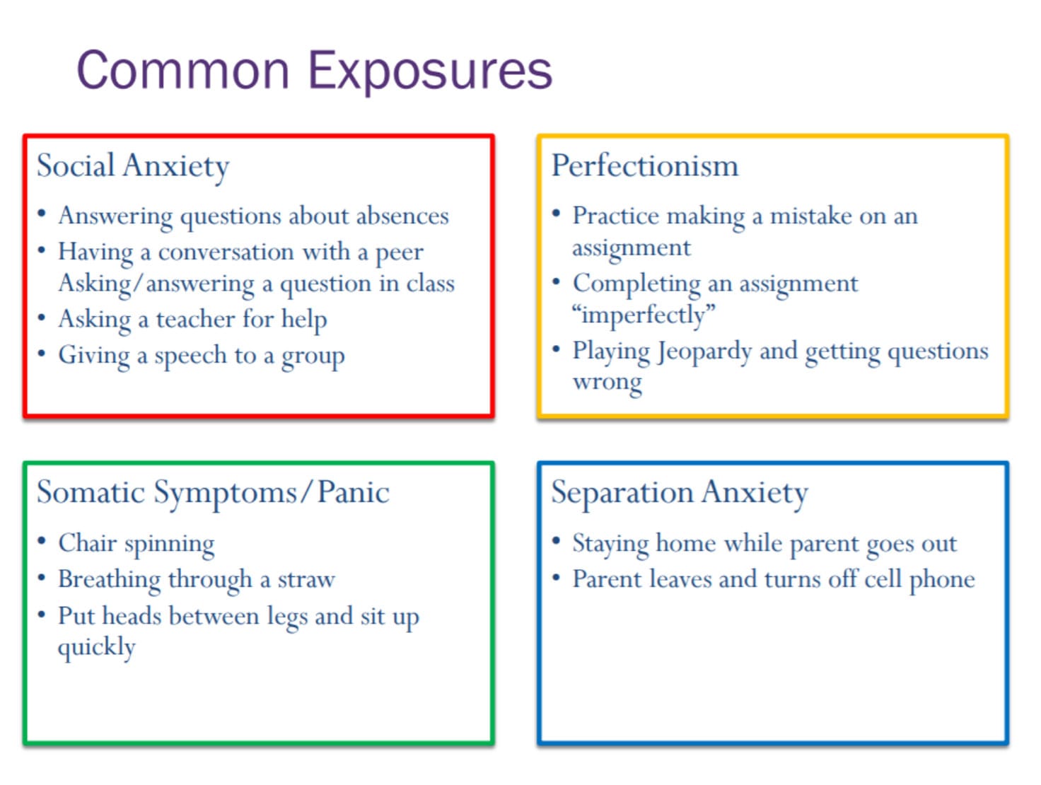 Exposure therapy: common exposures