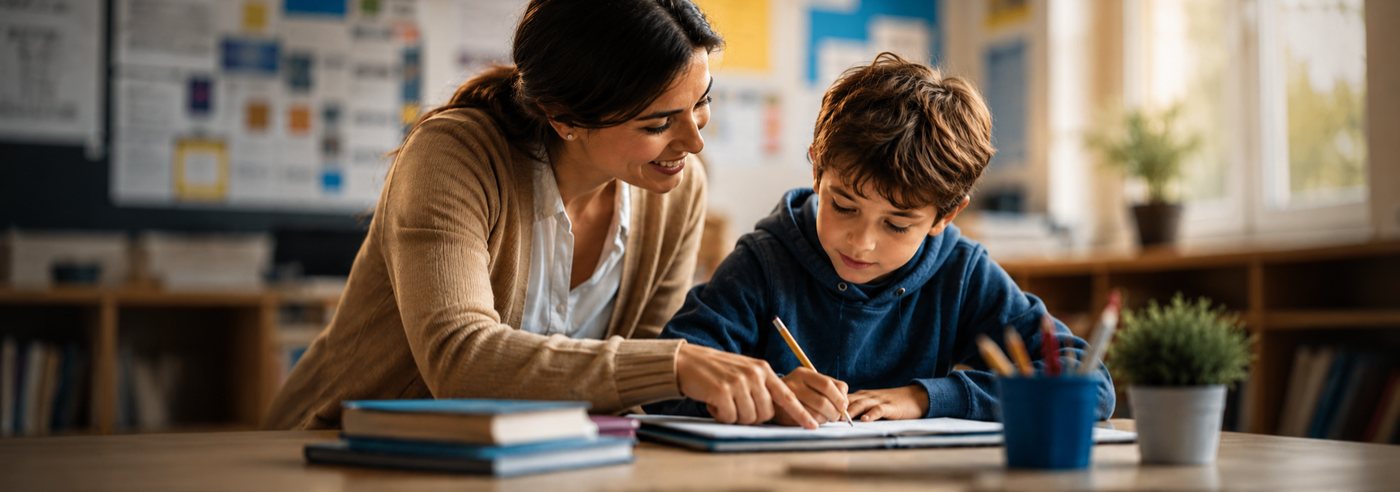 A teacher supporting a student