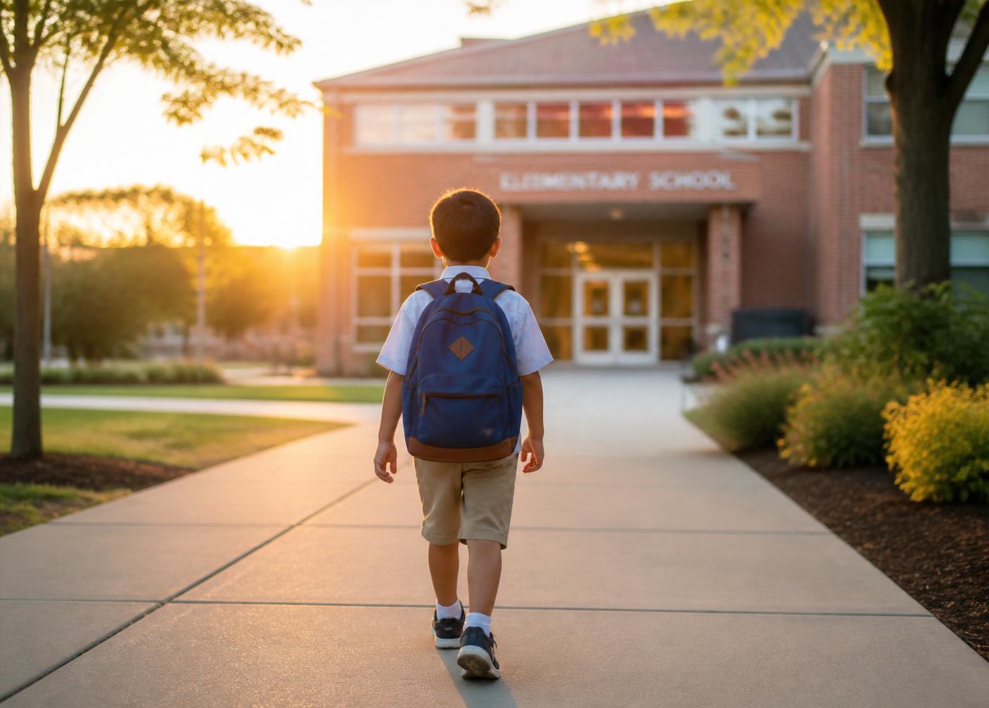 Child confidently walking to school