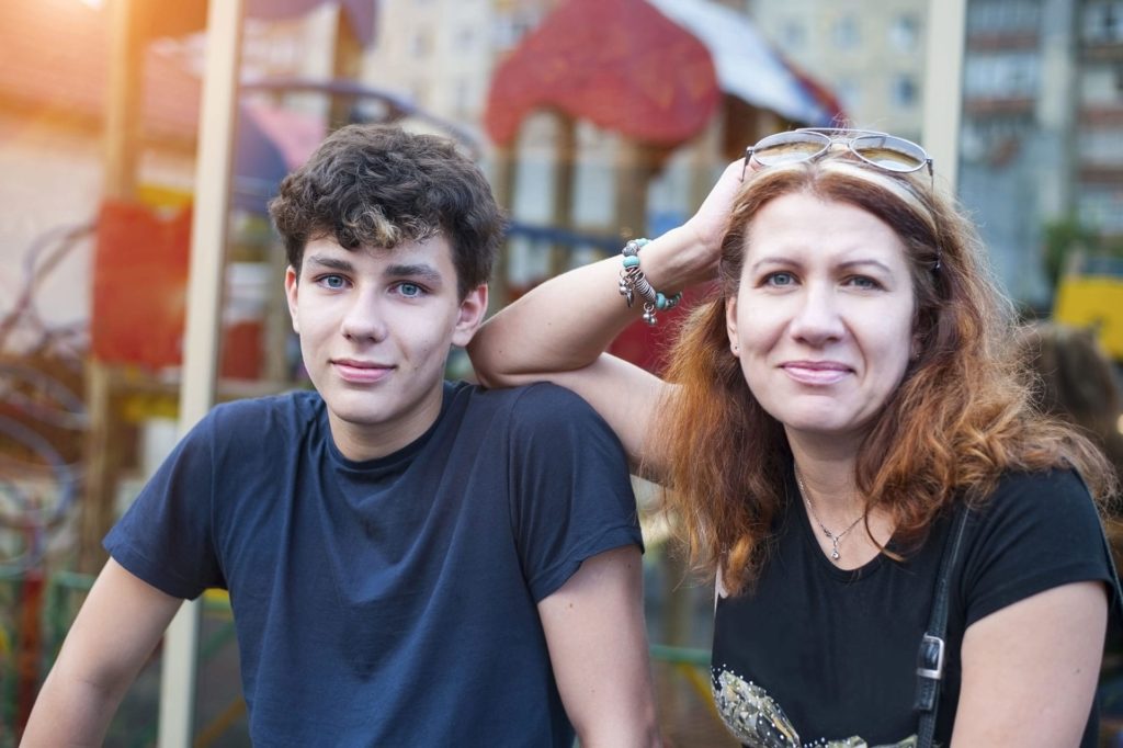 Teen son and mom